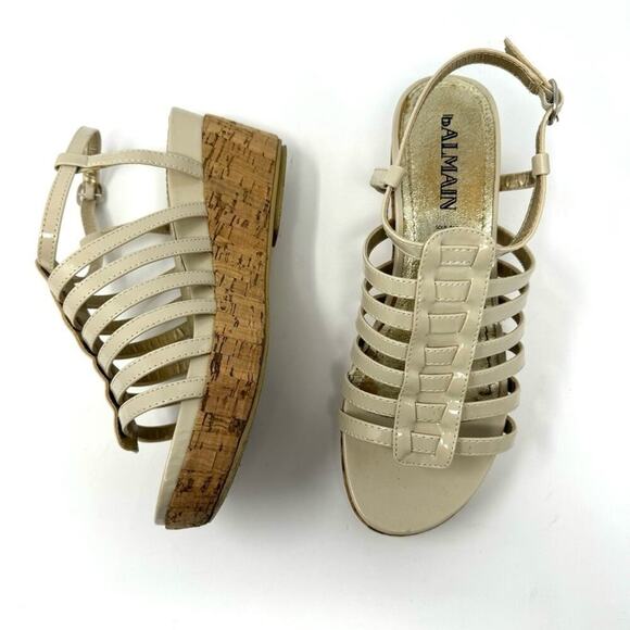 Balmain Ivory Patent Leather Cork Wedge Sandals Sz 7 - Picture 1 of 8